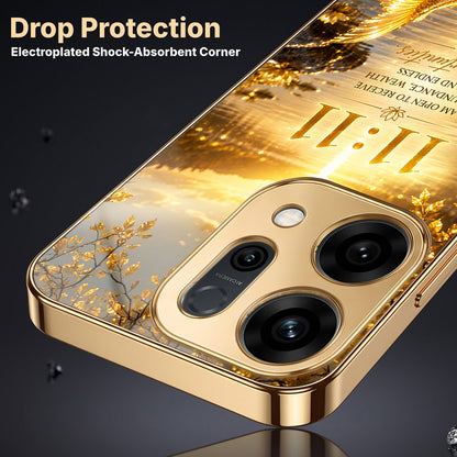 Oppo Reno 14 5G 11:11 Manifestation Gold Electroplated Glass Phone Back Case