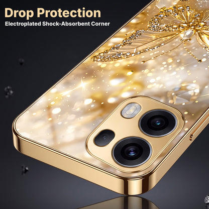 Oppo Reno 13 Pro 5G Golden Butterfly Gold Electroplated Glass Phone Back Case