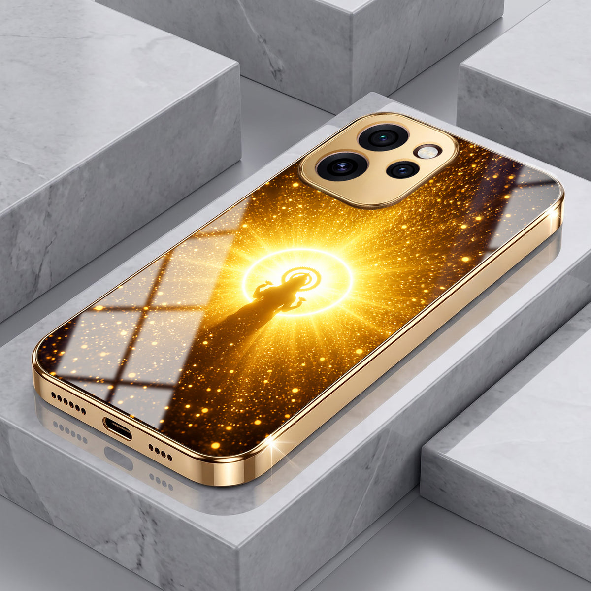 Oppo Reno 15 Pro Mini 5G Golden Maa Lakshmi Gold Electroplated Glass Phone Back Case