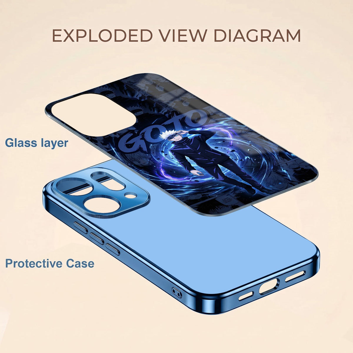 Oppo Reno 14 5G Jujutsu Kaisen Blue Electroplated Glass Phone Back Case