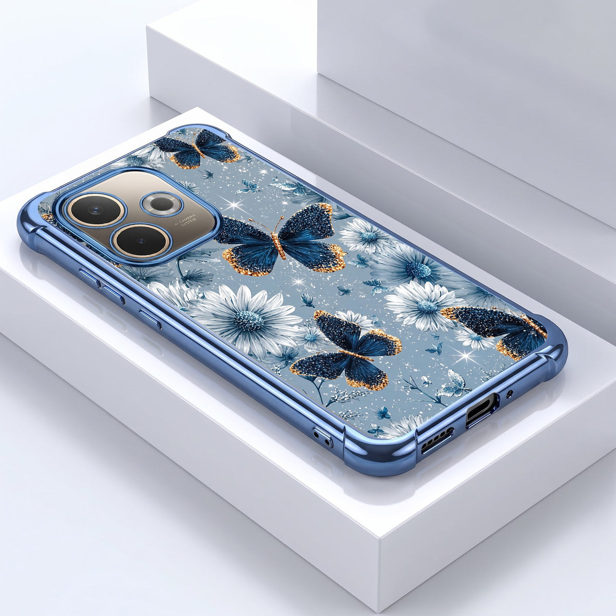 Oppo A5 Pro 5G Blue Butterfly Floral Airbags Printed Back Case