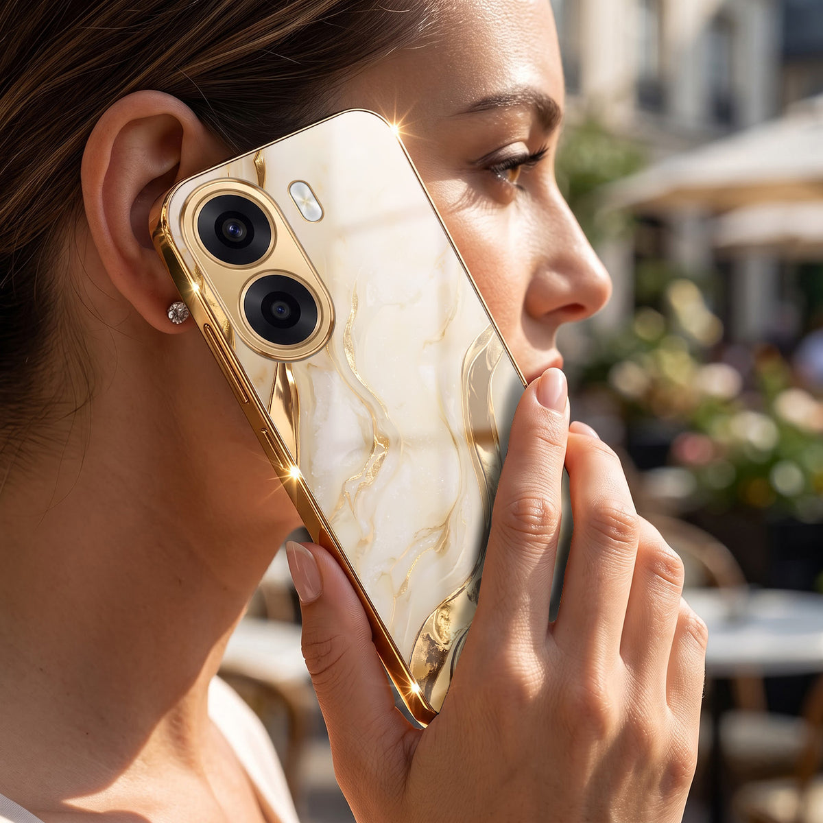 Oppo K14x 5G Marvel Texture Gold Electroplated Glass Phone Back Case