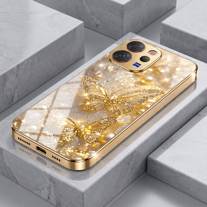 Vivo V70 5G Golden Butterfly Gold Electroplated Glass Phone Back Case