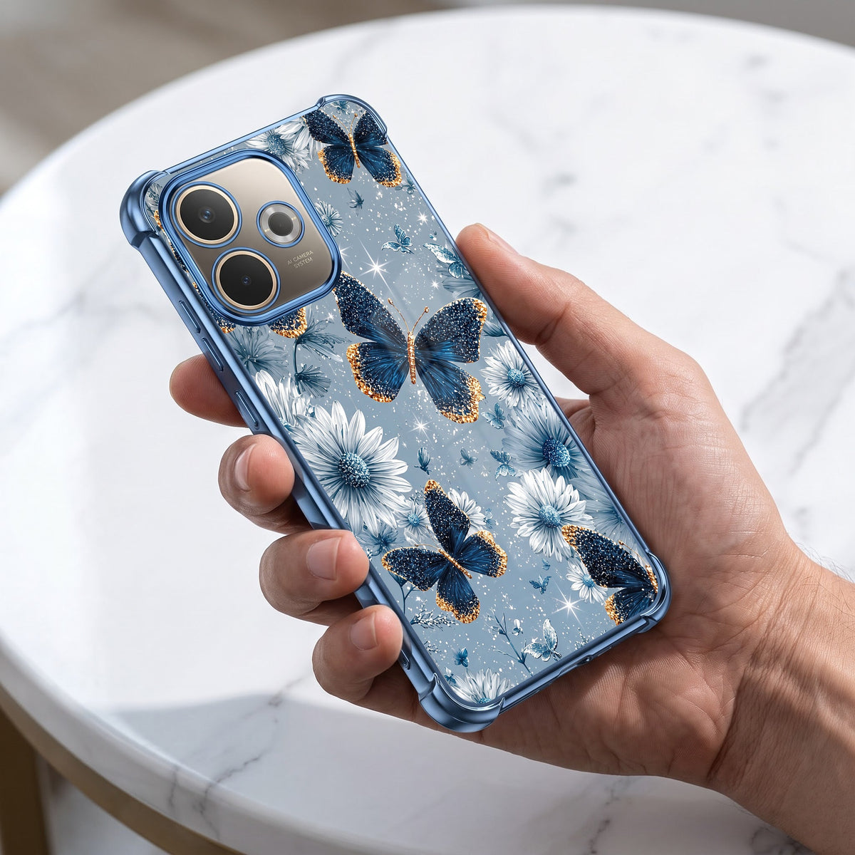 Oppo A5 Pro 5G Blue Butterfly Floral Airbags Printed Back Case