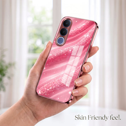 Vivo V70 FE 5G Luxury Glitter Wave Pink Electroplated Glass Phone Back Case