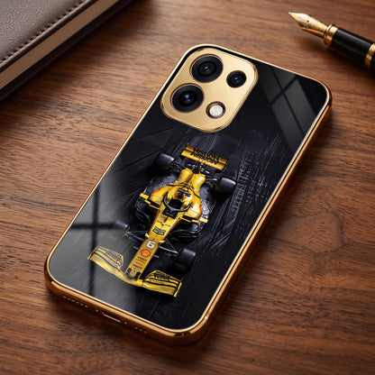 Oppo Reno 16C 5G F1 Racing Car Gold Electroplated Glass Phone Back Case