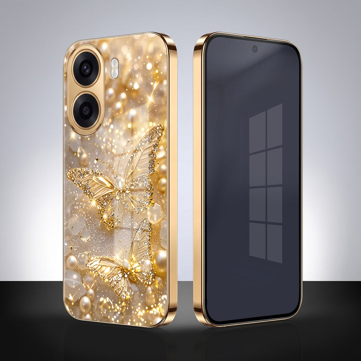 Oppo K14x 5G Golden Butterfly Gold Electroplated Glass Phone Back Case