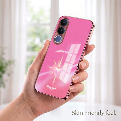 Vivo V70 FE 5G Luxury Glowing Heart Pink Electroplated Glass Phone Back Case