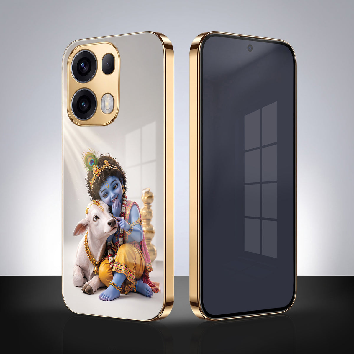 Oppo Reno 13 Pro 5G Bal Krishna Blessings Gold Electroplated Glass Phone Back Case