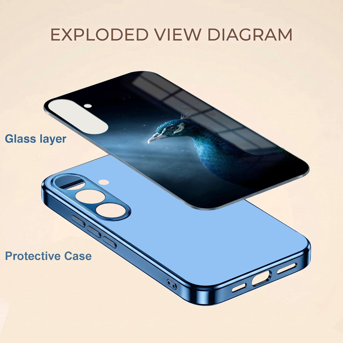Samsung Galaxy A56 5G Royal Peacock Blue Electroplated Glass Phone Back Case