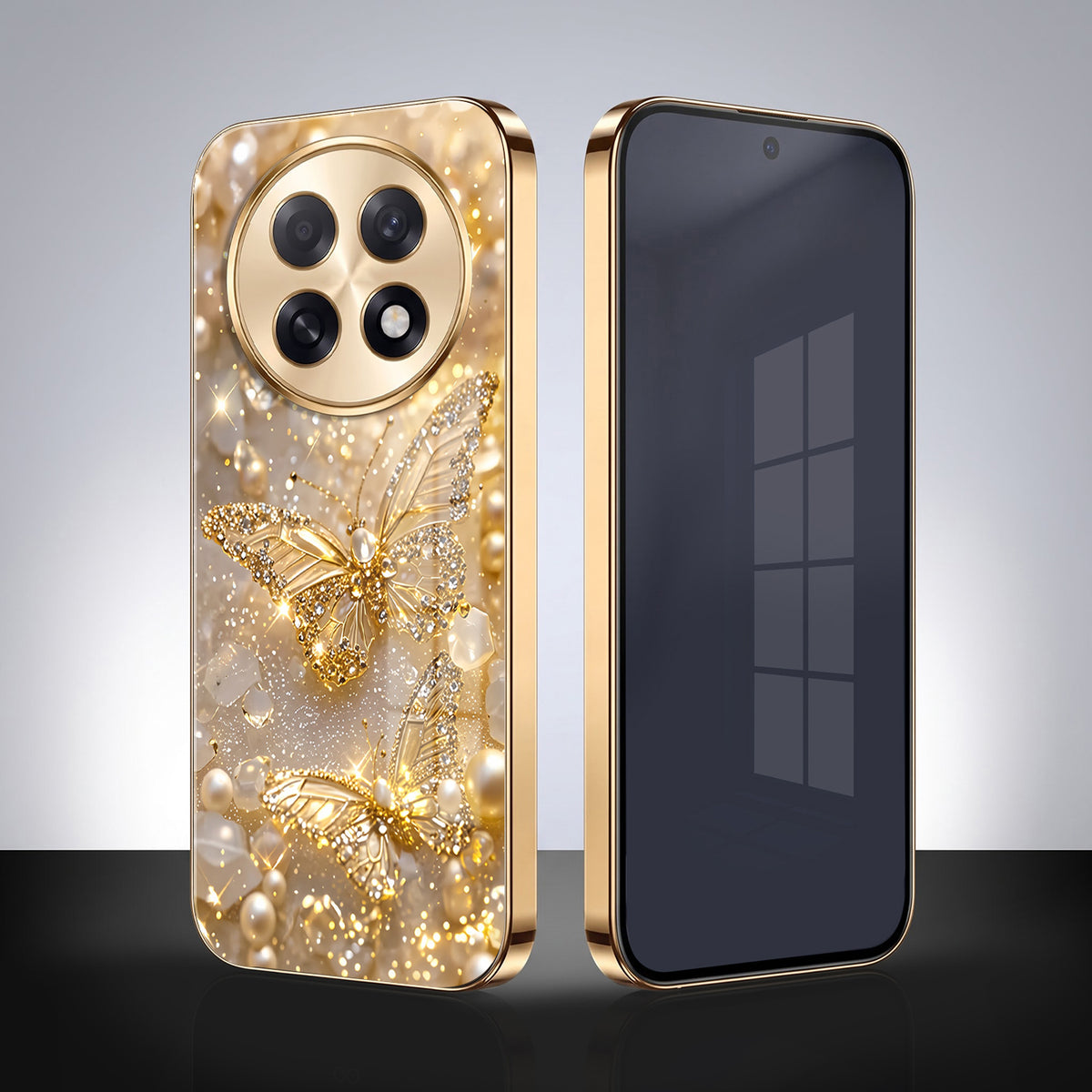 Oppo F31 Pro+ 5G Golden Butterfly Gold Electroplated Glass Phone Back Case