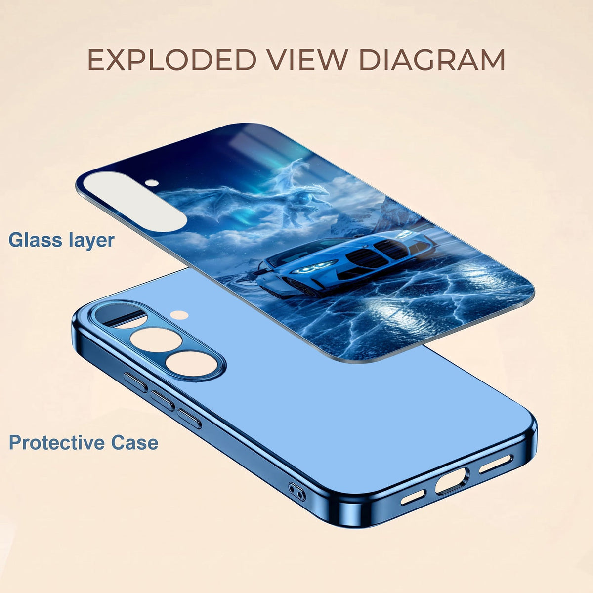 Samsung Galaxy A56 5G Ice Dragon GT Blue Electroplated Glass Phone Back Case