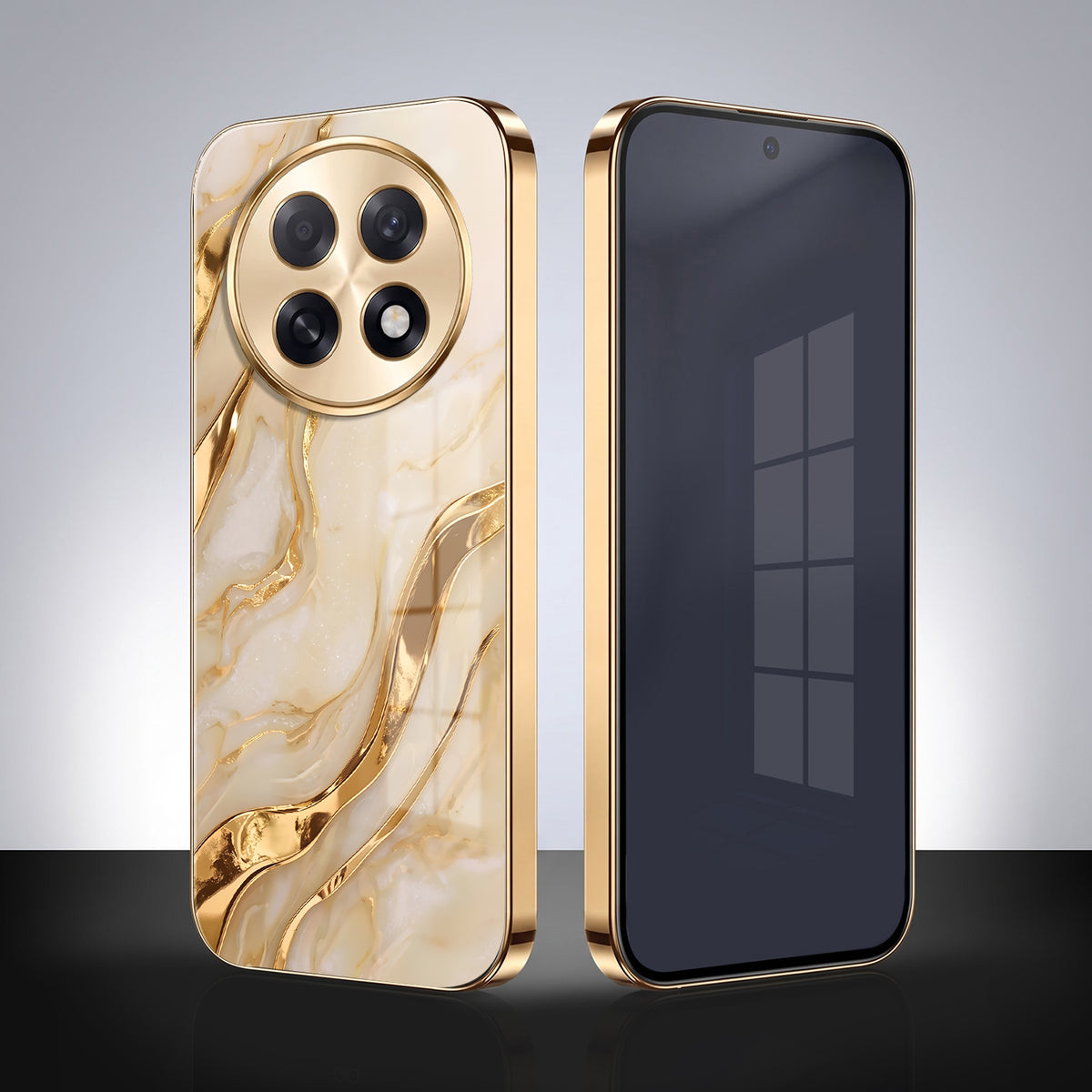 Oppo F31 Pro+ 5G Marvel Texture Gold Electroplated Glass Phone Back Case