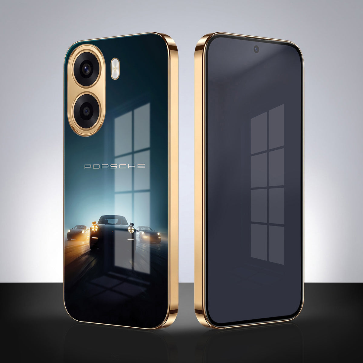 Oppo K14x 5G Porsche Luxury Gold Electroplated Glass Phone Back Case