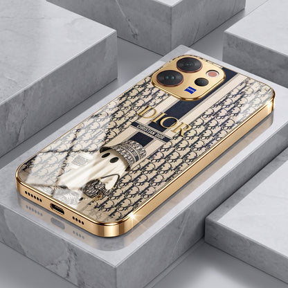 Vivo V70 5G Luxury Dior Gold Electroplated Glass Phone Back Case