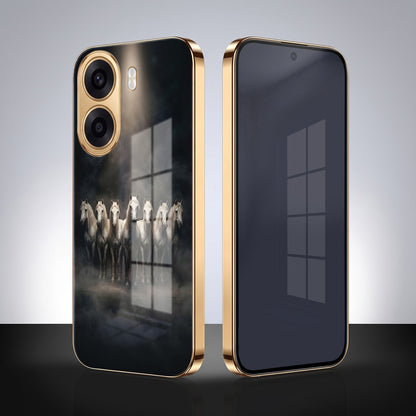 Oppo K14x 5G Running Horses Gold Electroplated Glass Phone Back Case