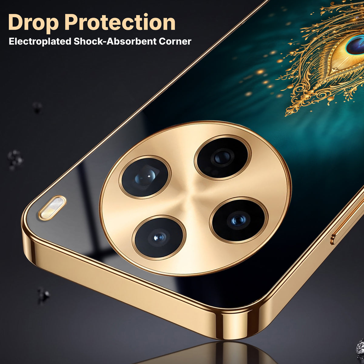 Vivo X200T 5G Golden Peacock Feather Gold Electroplated Glass Phone Back Case