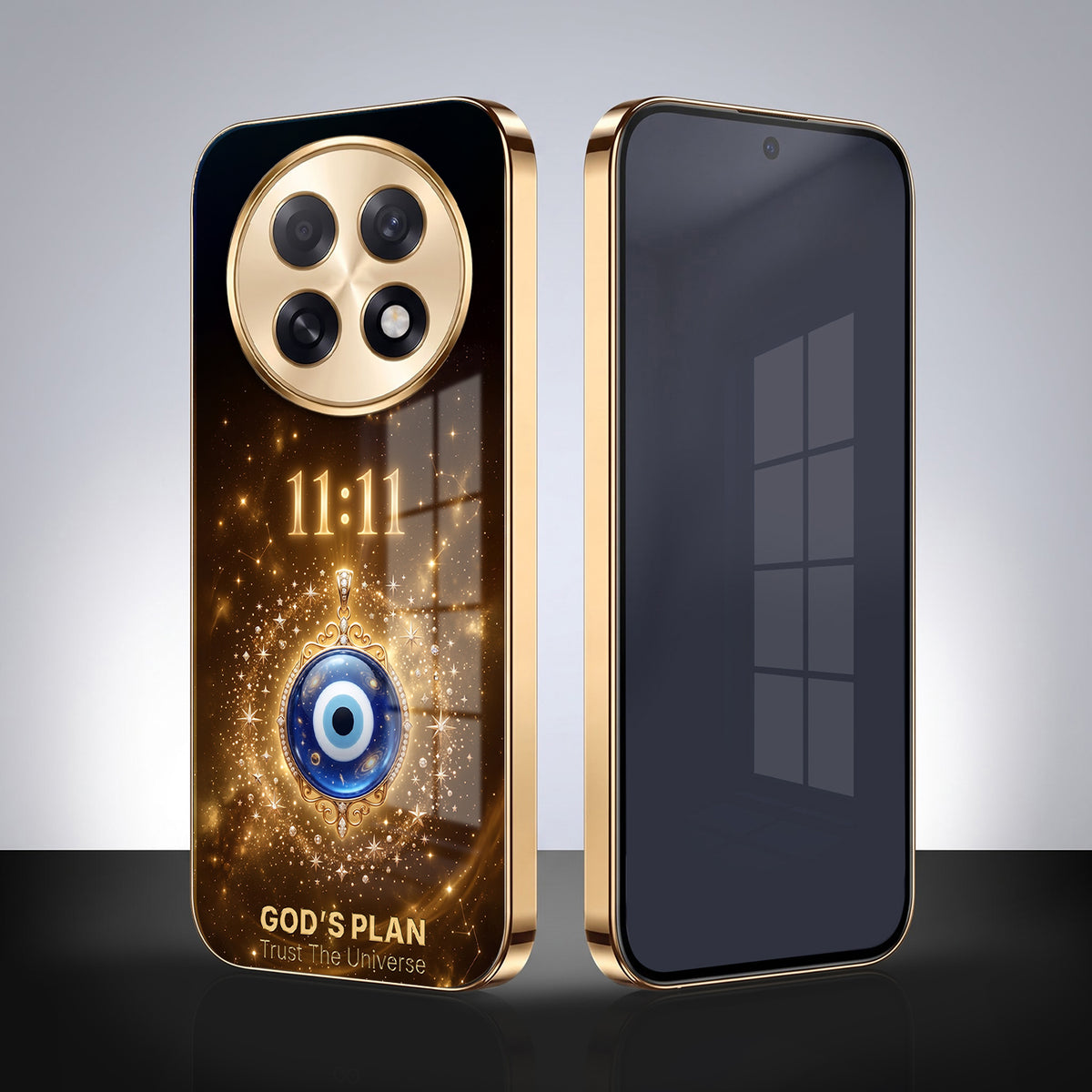 Oppo F31 Pro+ 5G God’s Plan Evil Eye Gold Electroplated Glass Phone Back Case