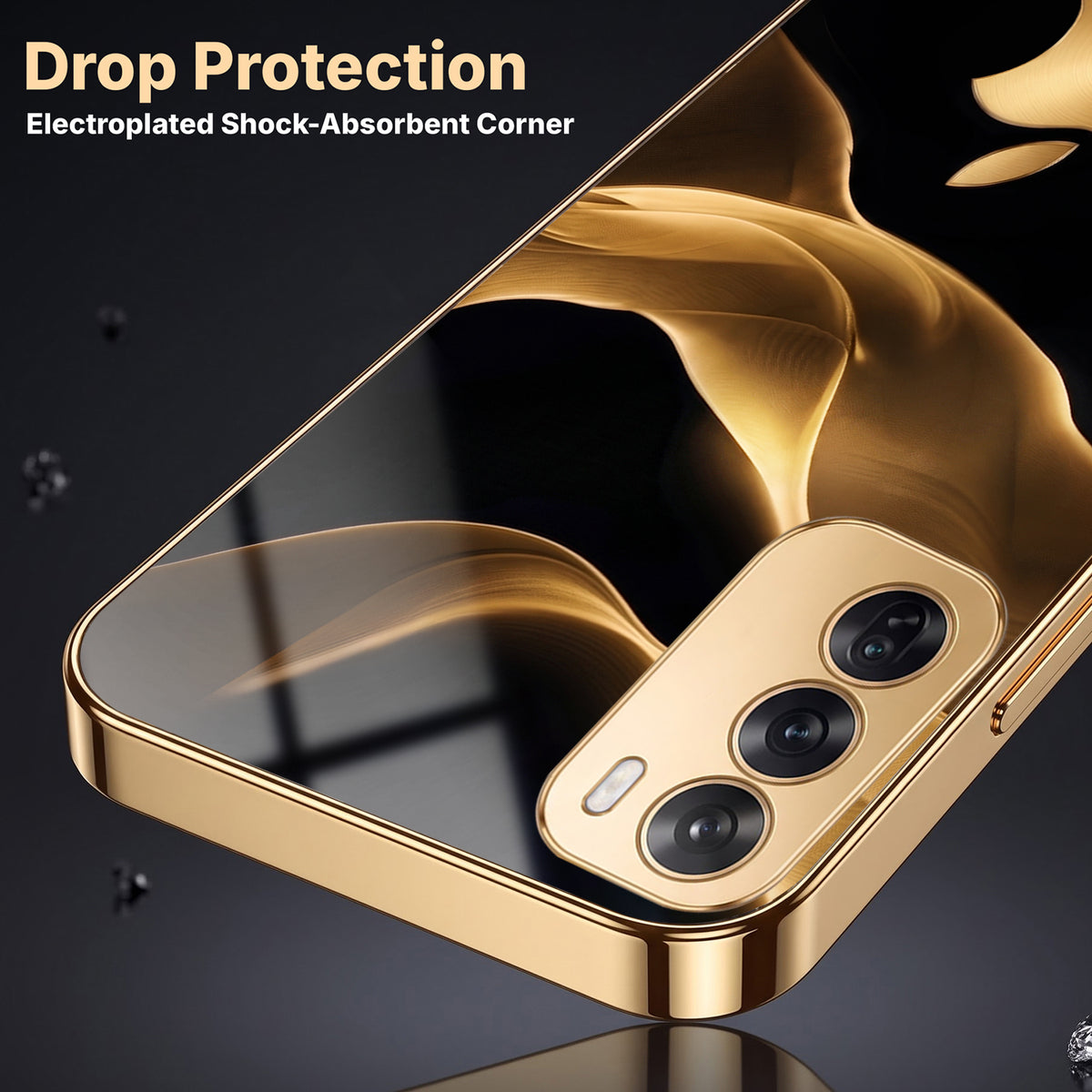 Oppo Reno 12 Pro 5G Luxury Wave Gold Electroplated Glass Phone Back Case