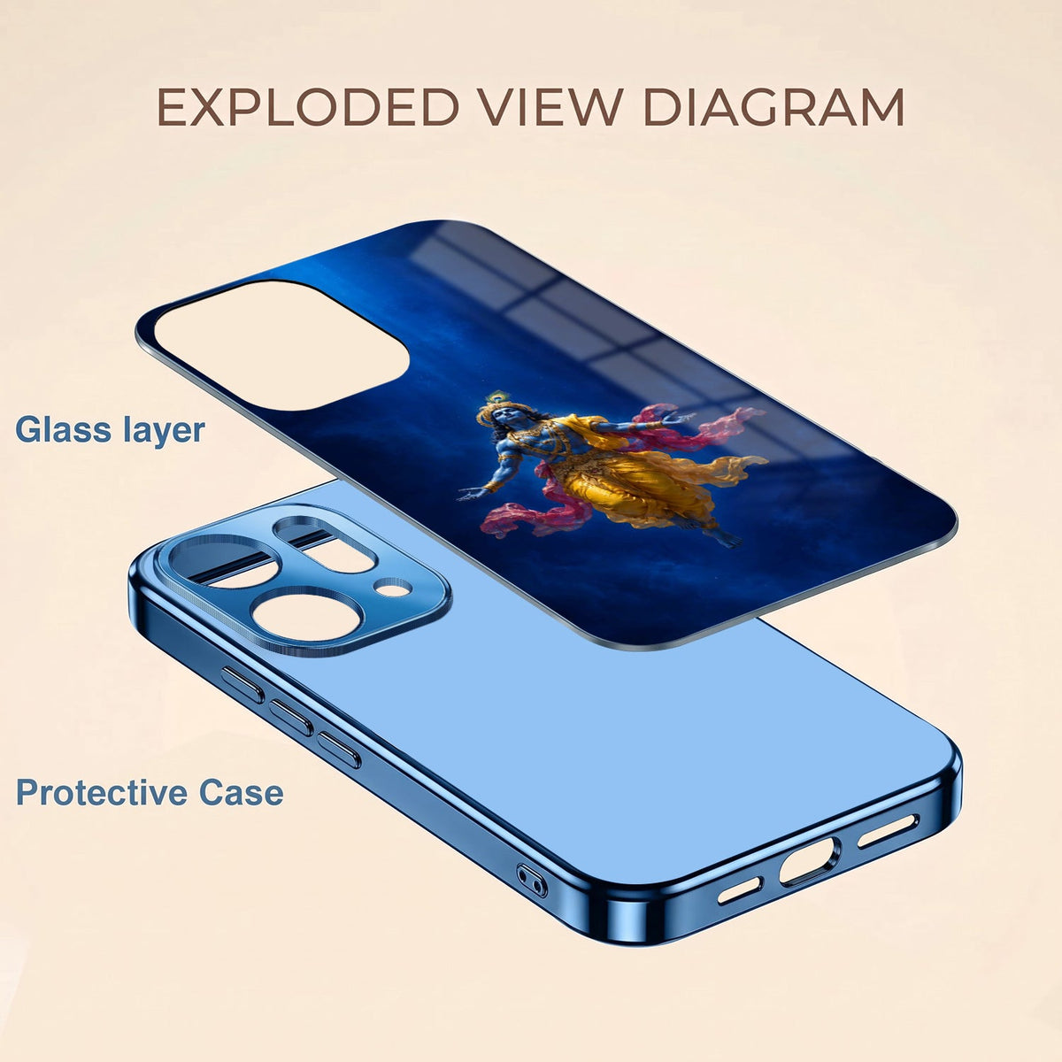 Oppo Reno 14 5G Lord Krishna Blue Electroplated Glass Phone Back Case