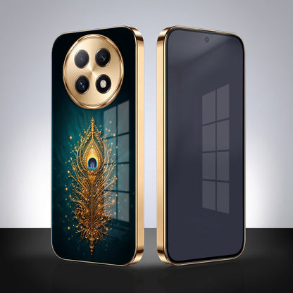Oppo F29 Pro 5G Golden Peacock Feather Gold Electroplated Glass Phone Back Case