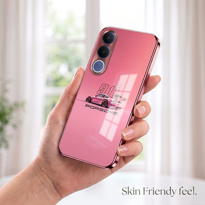 Vivo V70 FE 5G Luxury Porsche 911 Pink Electroplated Glass Phone Back Case