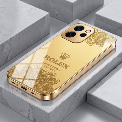 Oppo Reno 15 Pro Mini 5G Rolex Crown Gold Electroplated Glass Phone Back Case