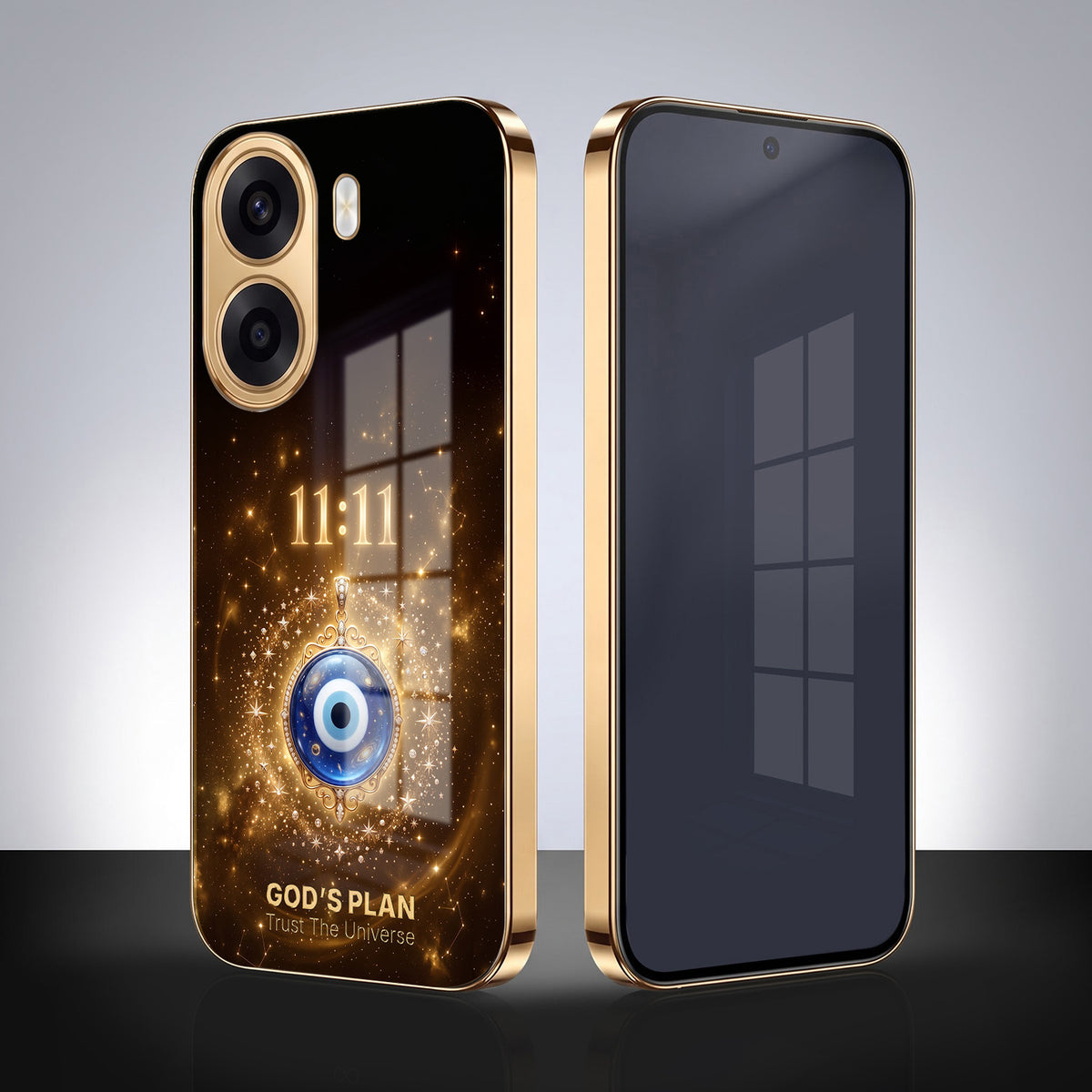 Oppo K14x 5G God’s Plan Evil Eye Gold Electroplated Glass Phone Back Case