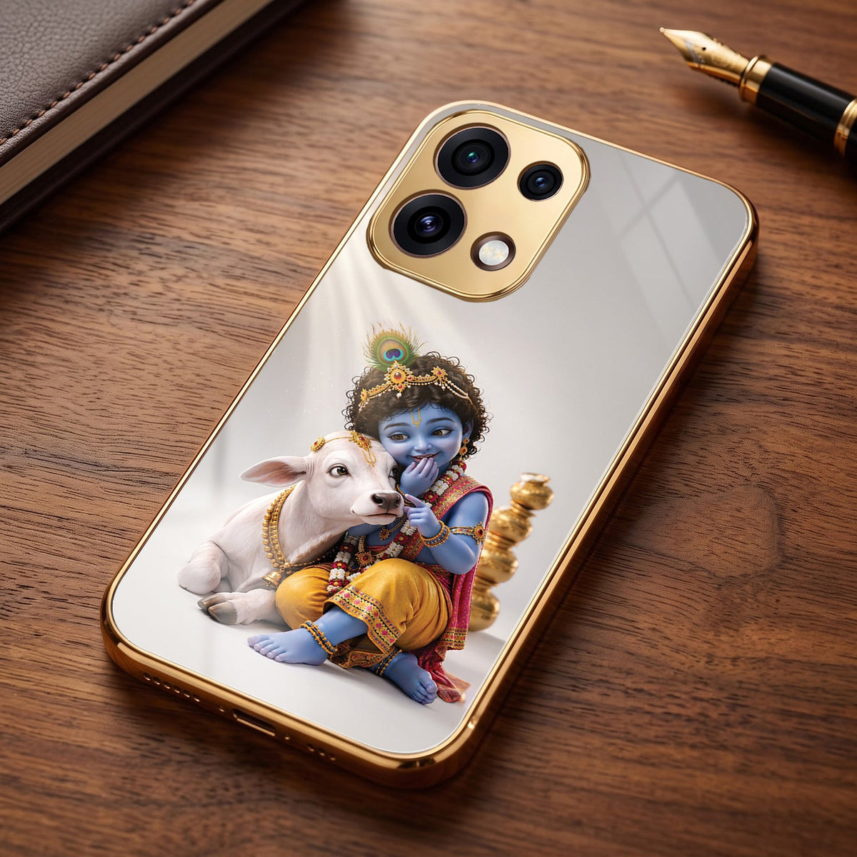 Oppo Reno 16C 5G Bal Krishna Blessings Gold Electroplated Glass Phone Back Case