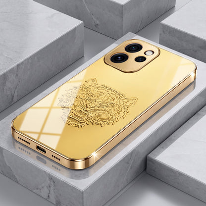 Oppo Reno 15 Pro Mini 5G Golden Tiger Face Gold Electroplated Glass Phone Back Case