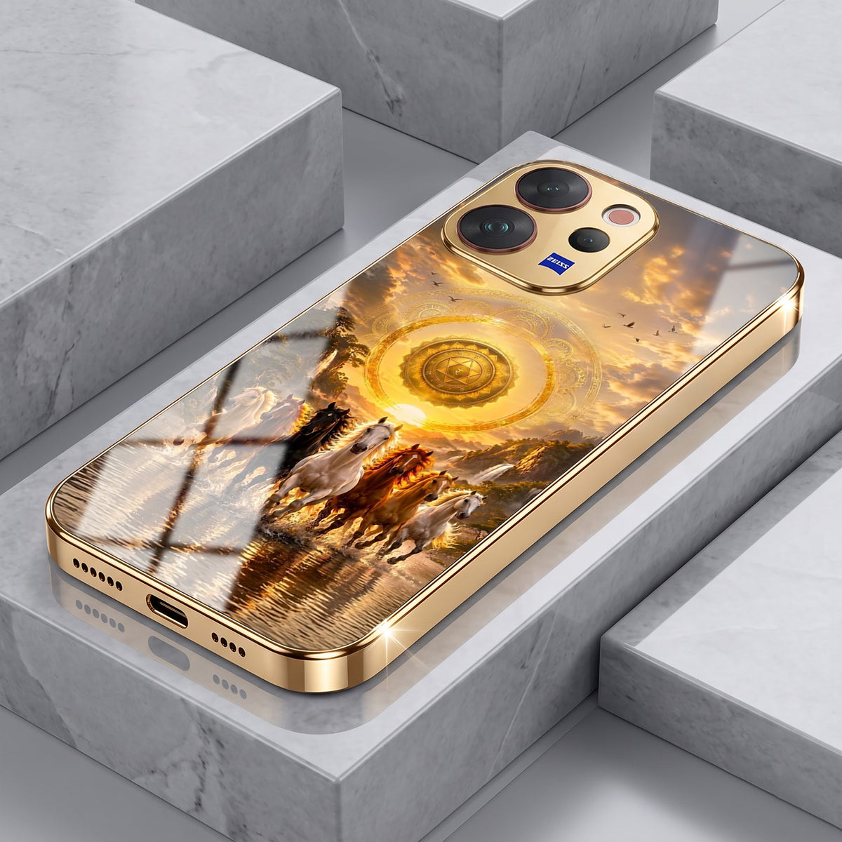 Vivo V70 5G Celestial Seven Horses Gold Electroplated Glass Phone Back Case