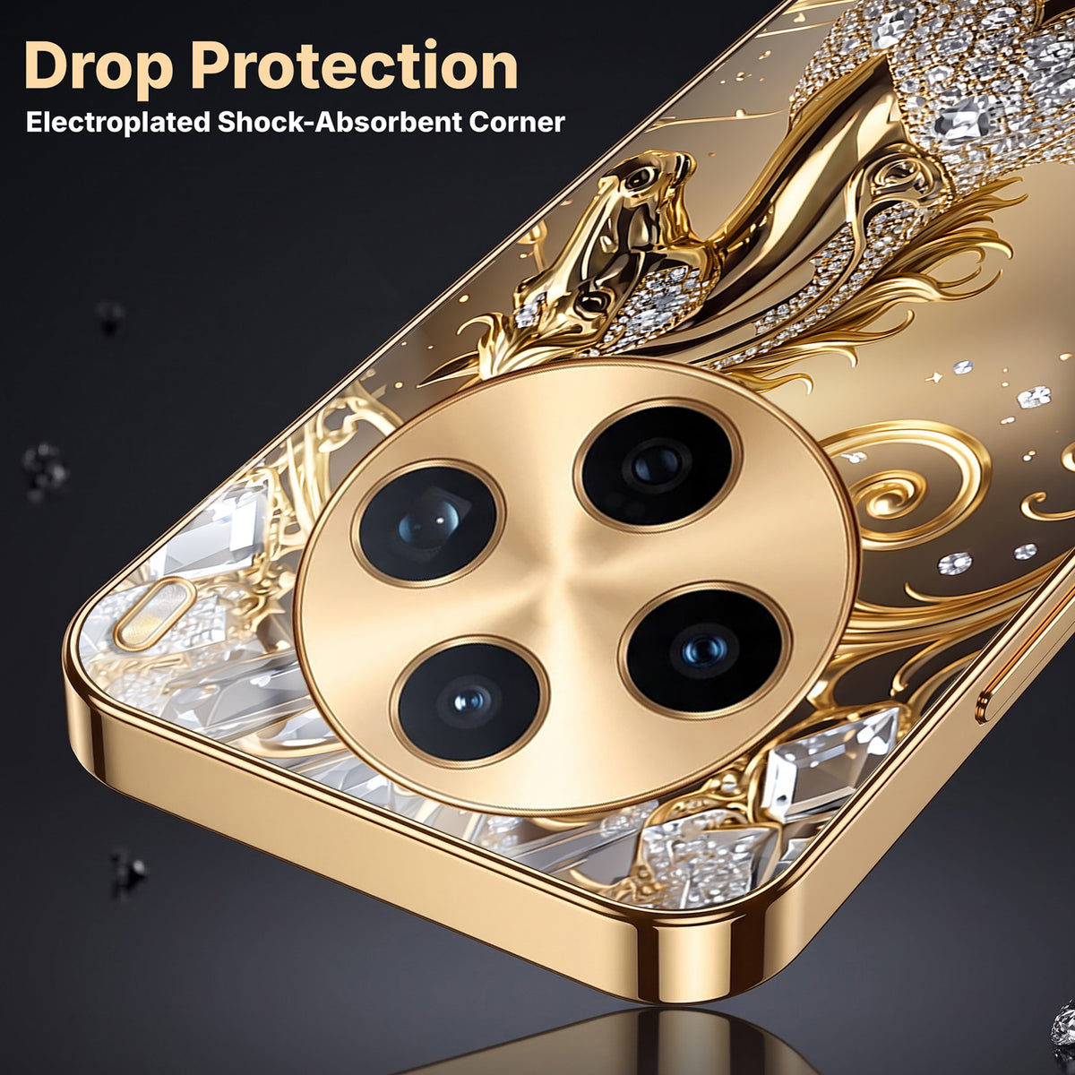 Vivo X200T 5G Luxury Horse Texture Gold Electroplated Glass Phone Back Case
