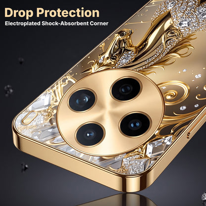 Vivo X200T 5G Luxury Horse Texture Gold Electroplated Glass Phone Back Case