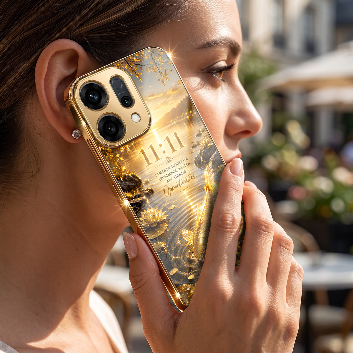 Oppo Reno 14 5G 11:11 Manifestation Gold Electroplated Glass Phone Back Case