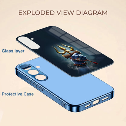 Samsung Galaxy A56 5G Divine Shiva Trisul Blue Electroplated Glass Phone Back Case