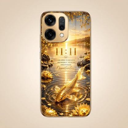 Oppo Reno 14 5G 11:11 Manifestation Gold Electroplated Glass Phone Back Case