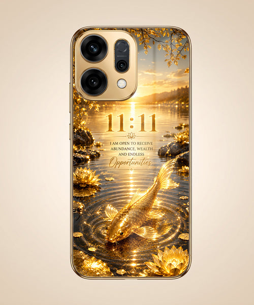 Oppo Reno 14 5G 11:11 Manifestation Gold Electroplated Glass Phone Back Case