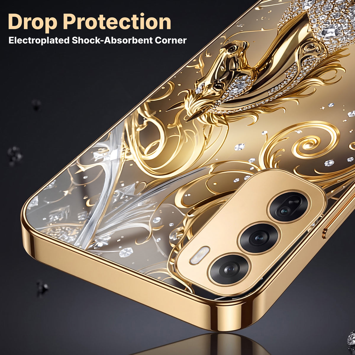 Oppo Reno 12 Pro 5G Luxury Horse Texture Gold Electroplated Glass Phone Back Case