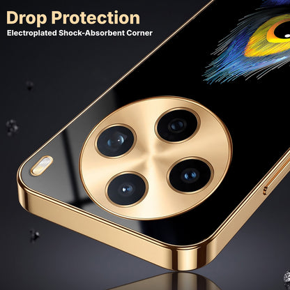 Vivo X200T 5G Multi-Feather Peacock Gold Electroplated Glass Phone Back Case
