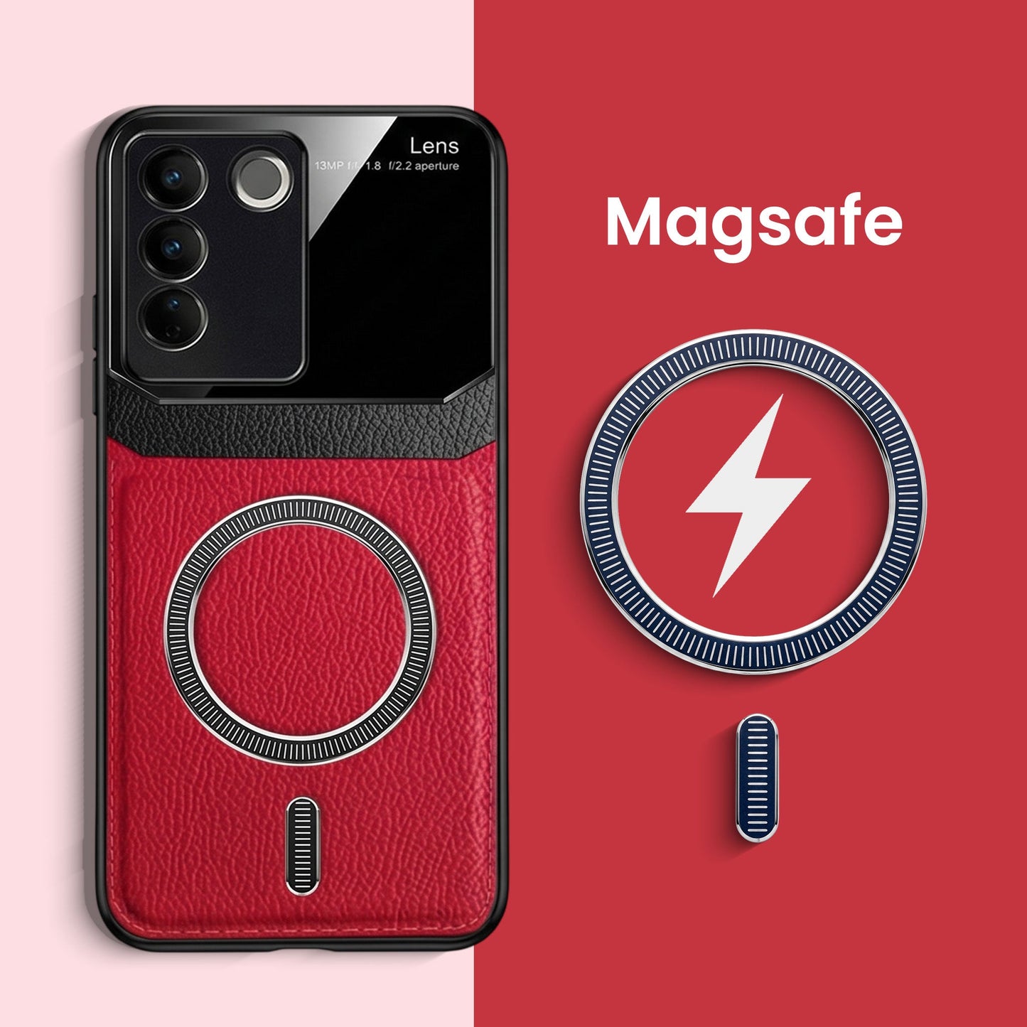 Vivo V27 5G Premium Magsafe Magnetic Leather Lens Protective Case