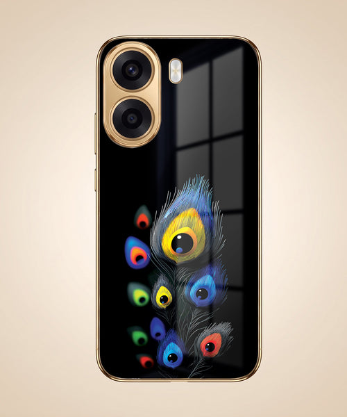 Oppo K14x 5G Multi-Feather Peacock Gold Electroplated Glass Phone Back Case