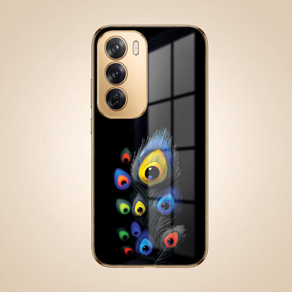 Oppo Reno 12 Pro 5G Multi-Feather Peacock Gold Electroplated Glass Phone Back Case