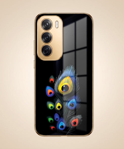 Oppo Reno 12 Pro 5G Multi-Feather Peacock Gold Electroplated Glass Phone Back Case