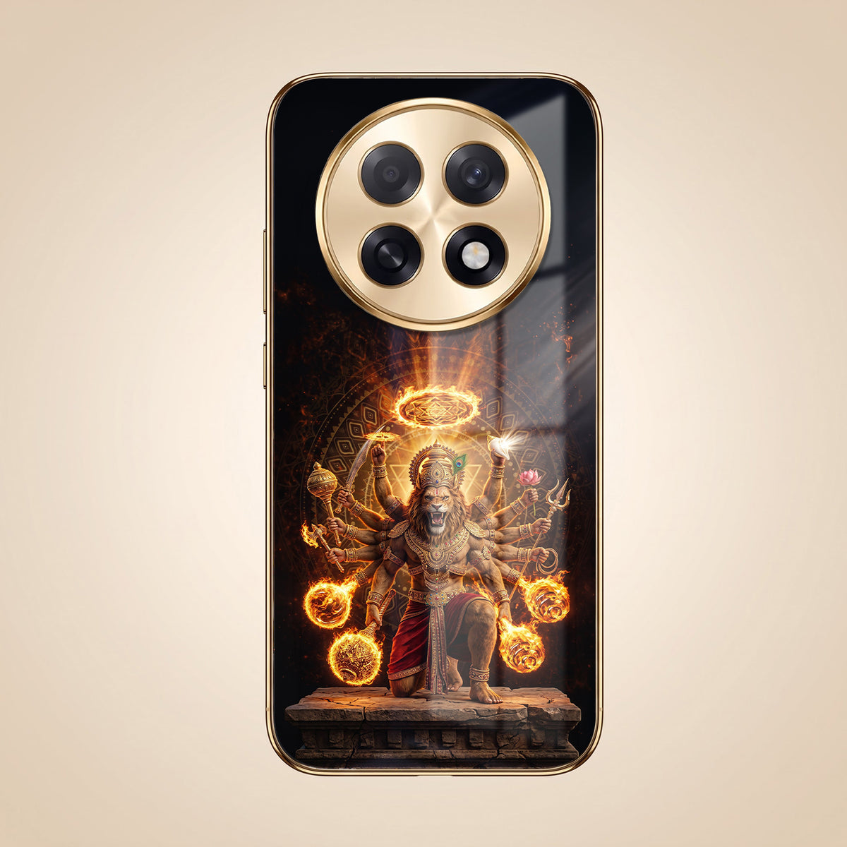 Oppo F31 Pro+ 5G Lord Narasimha Gold Electroplated Glass Phone Back Case