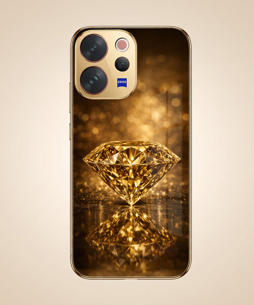Vivo V70 5G Golden Diamond Gold Electroplated Glass Phone Back Case