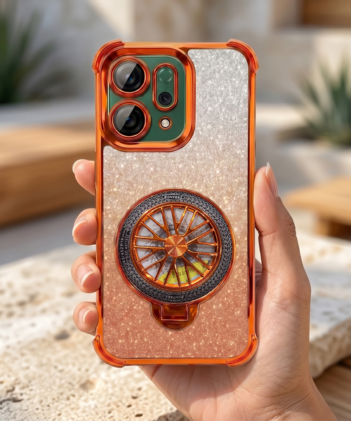 Oppo Reno 14 5G Stress Buster Wheel Rotating Shimmer Airbag Cosmic Orange Case