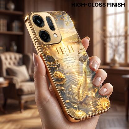 Oppo Reno 14 5G 11:11 Manifestation Gold Electroplated Glass Phone Back Case