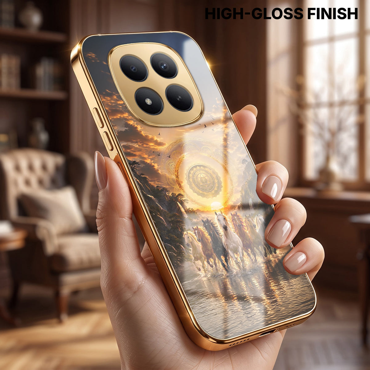 Redmi Note 15 Pro+ 5G Celestial Seven Horses Gold Electroplated Glass Phone Back Case