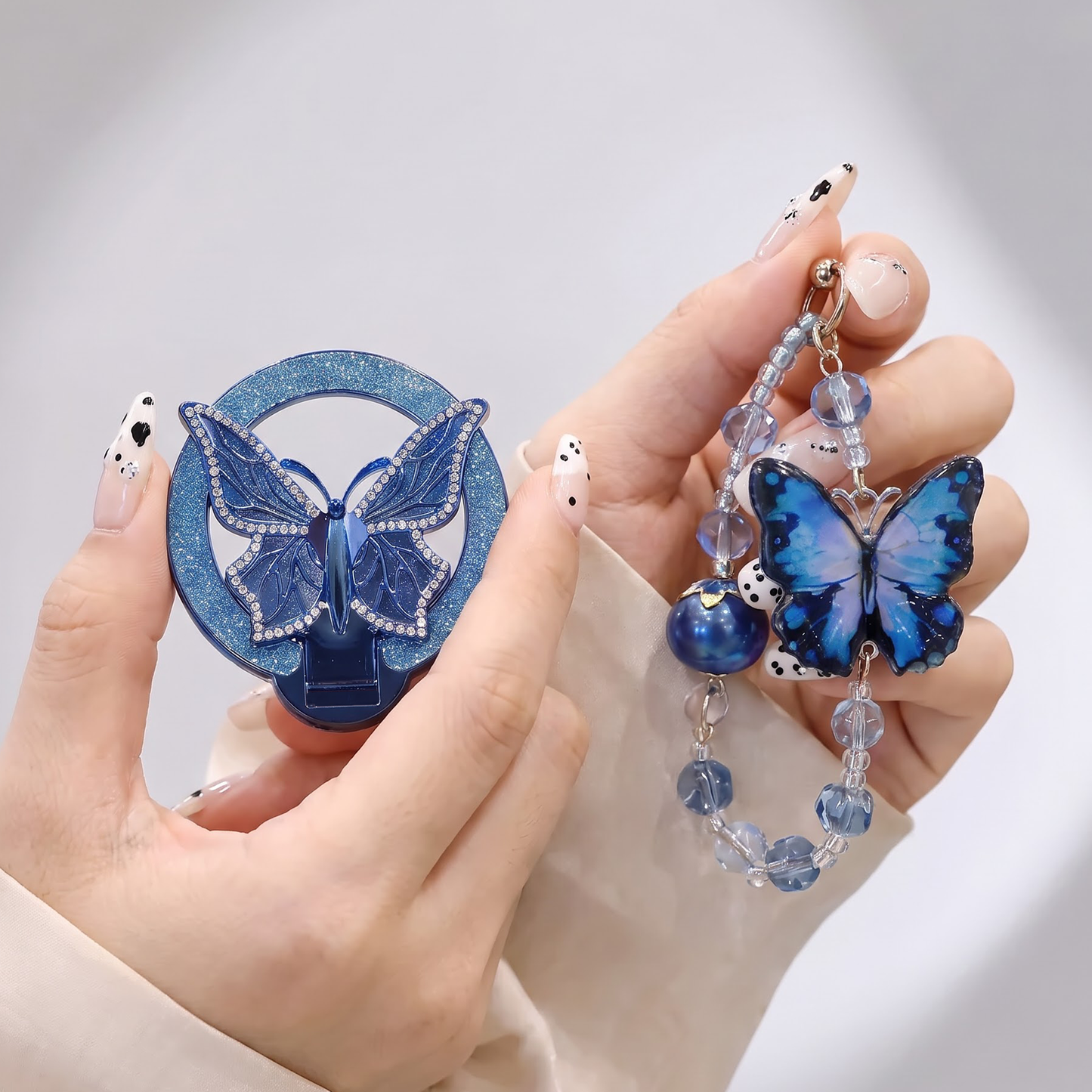 Oppo Reno 15 Pro Mini 5G Transparent Airbag Butterfly Stand Case with Charm Strap