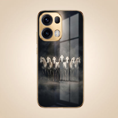 Oppo Reno 13 Pro 5G Running Horses Gold Electroplated Glass Phone Back Case